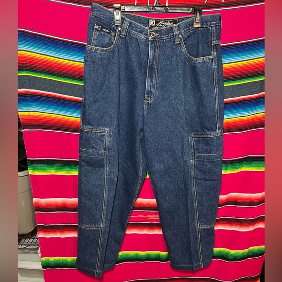 Y2K Kani Jeans Wide Leg Baggy Deep Pockets Blue Denim Size 36x30